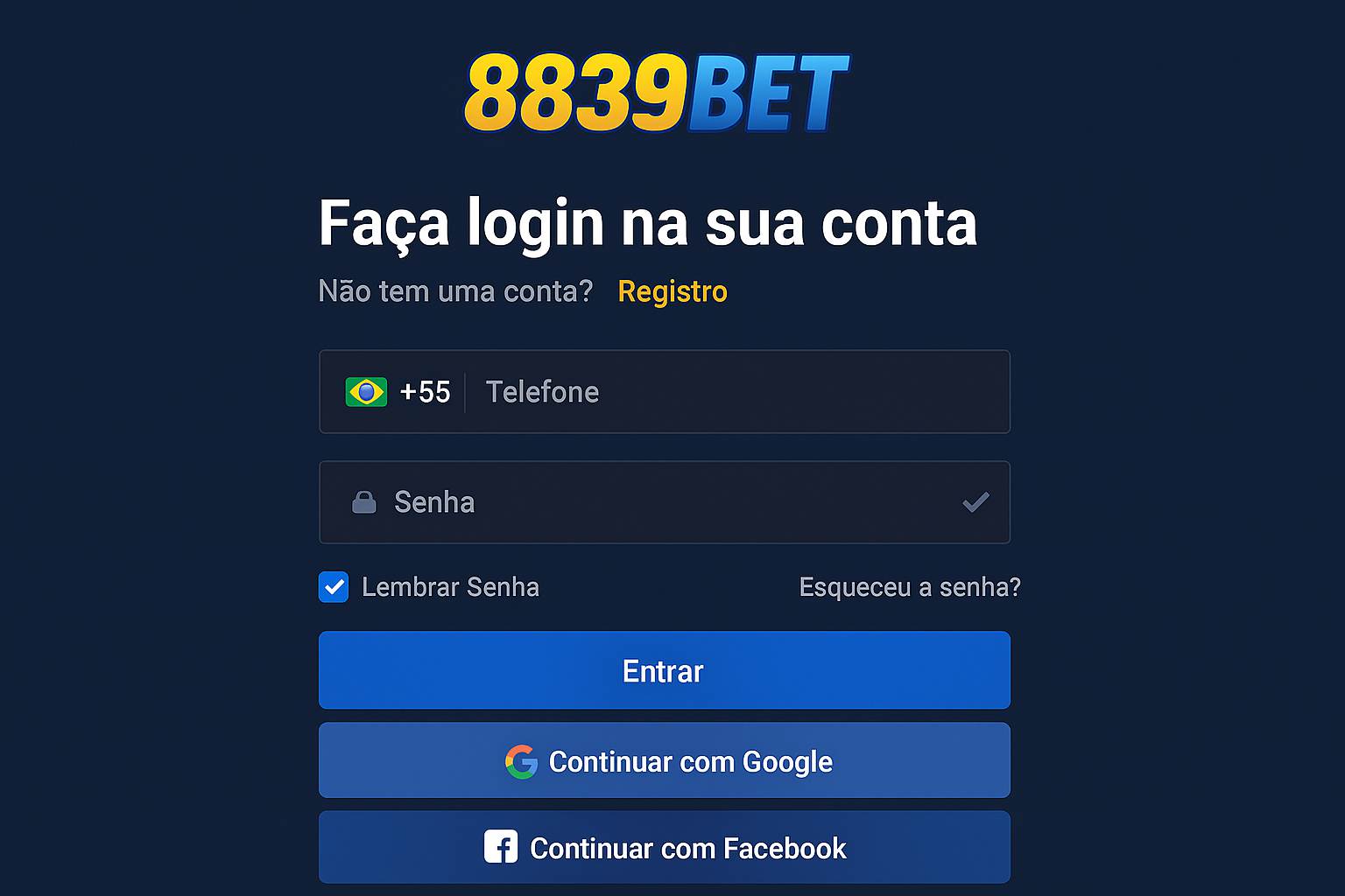 Criar uma nova Conta no plataforma 8839BET